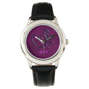Custom monogram, Gothic Stylised Heart and Roses Watch
