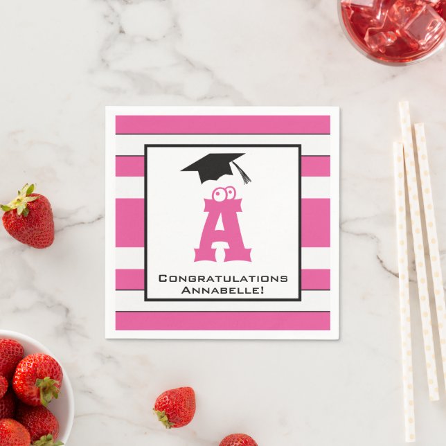 Custom Monogram Graduate Pink Cute Paper Napkins (Insitu)