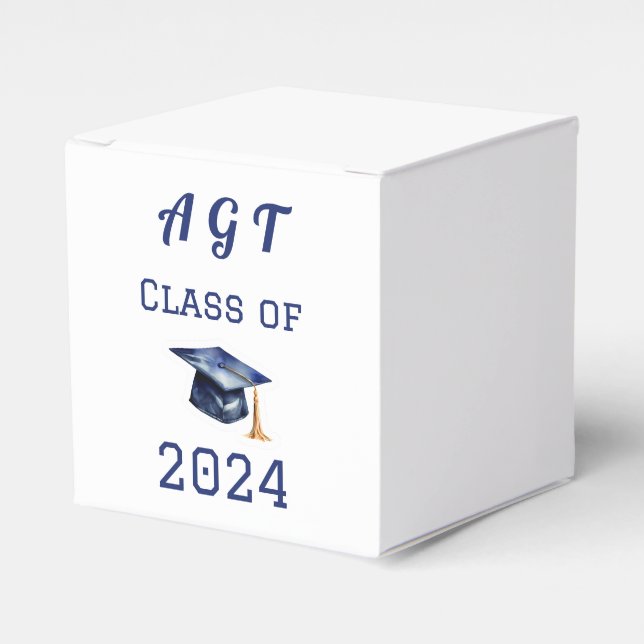 Custom Monogram & Graduation Year Blue and White Favour Box (Front Side)