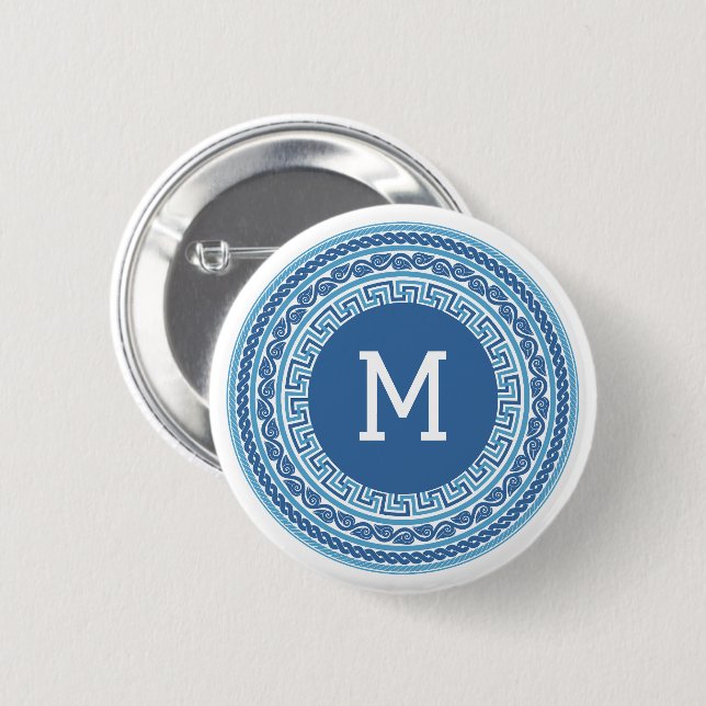 Custom Monogram Greek Pattern 6 Cm Round Badge (Front & Back)