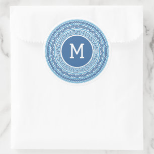 Custom Monogram Greek Pattern Classic Round Sticker