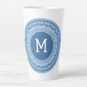 Custom Monogram Greek Pattern Latte Mug