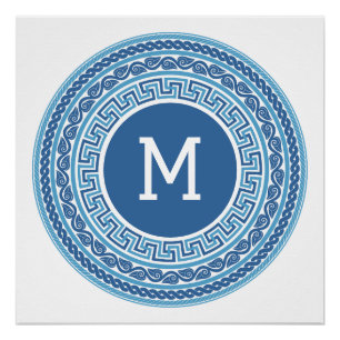 Custom Monogram Greek Pattern Poster