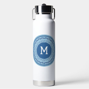Custom Monogram Greek Pattern Water Bottle