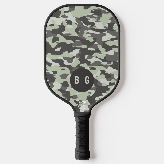 Custom Monogram Green Camo Pickleball Paddle (Front)