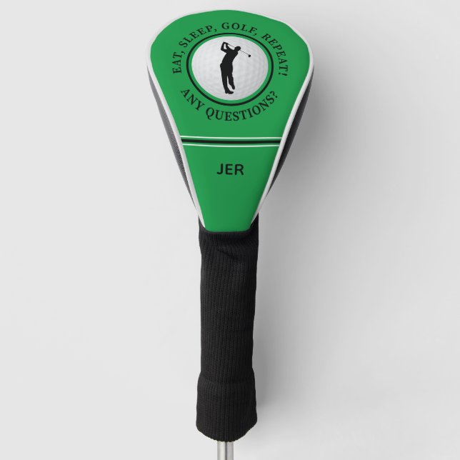 Custom Monogram Green Eat Sleep Golf Repeat Driver Head Cover (Front)
