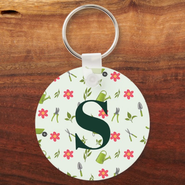 Custom Monogram Green Gardening Key Ring (Front)