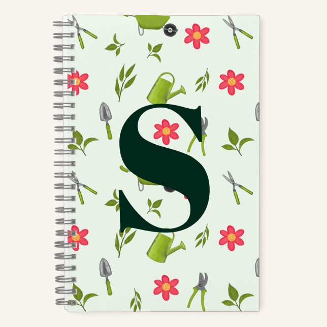 Custom Monogram Green Gardening Notebook (Front)