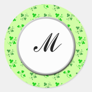 Custom Monogram Green Shamrocks Art Sticker