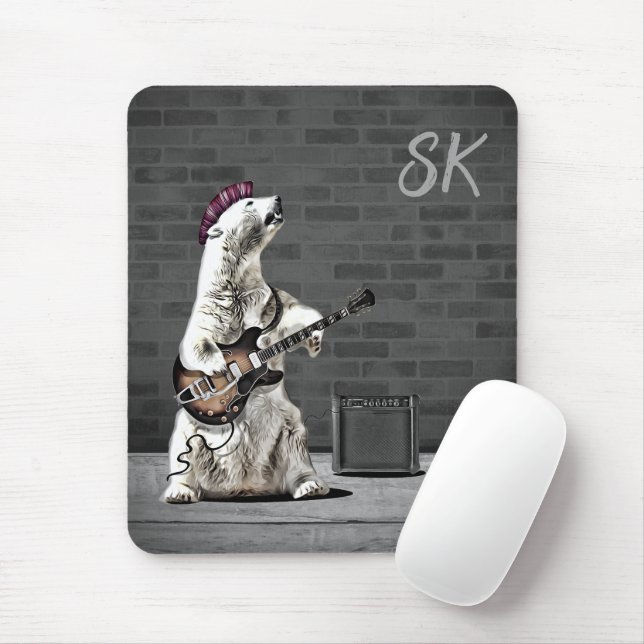 Custom Monogram Guitar Punk Rock Bear Musician Mouse Mat (With Mouse)