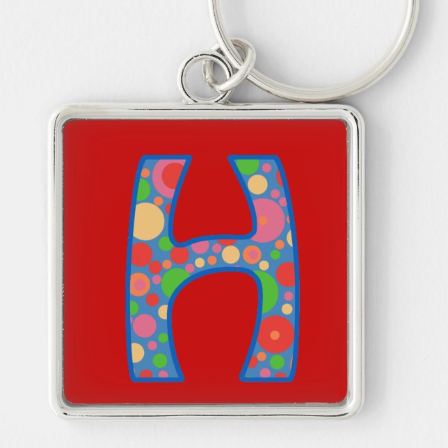 Custom Monogram H Keychain, Bright Spots Pattern Key Ring (Front)