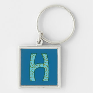 Custom Monogram H Keychain, Seed Pods Pattern Key Ring