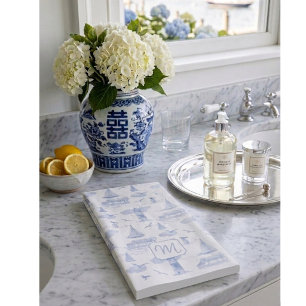 Custom Monogram Hand Drawn Coastal Toile Napkin
