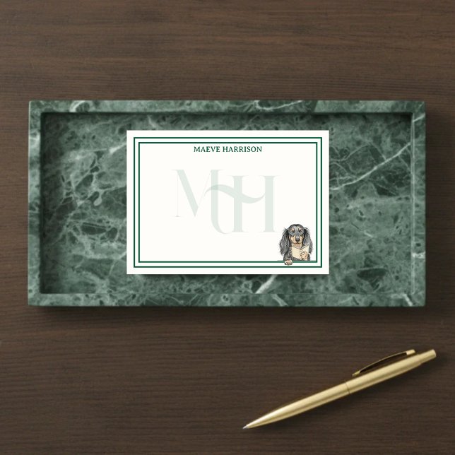 Custom Monogram Hand Drawn Dachshund Reading Post-it Notes (Gift custom stationery to the dog lover in your life! )