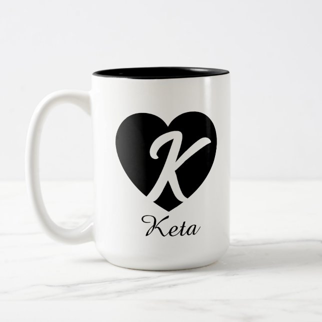 Custom Monogram Heart Initial Name Coffee Mug (Left)
