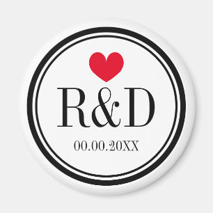 Custom monogram heart wedding party favor magnet