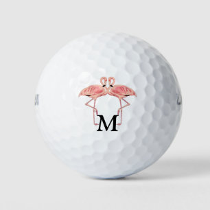 Custom Monogram His & Hers Flamingo Lovebirds Golf Balls