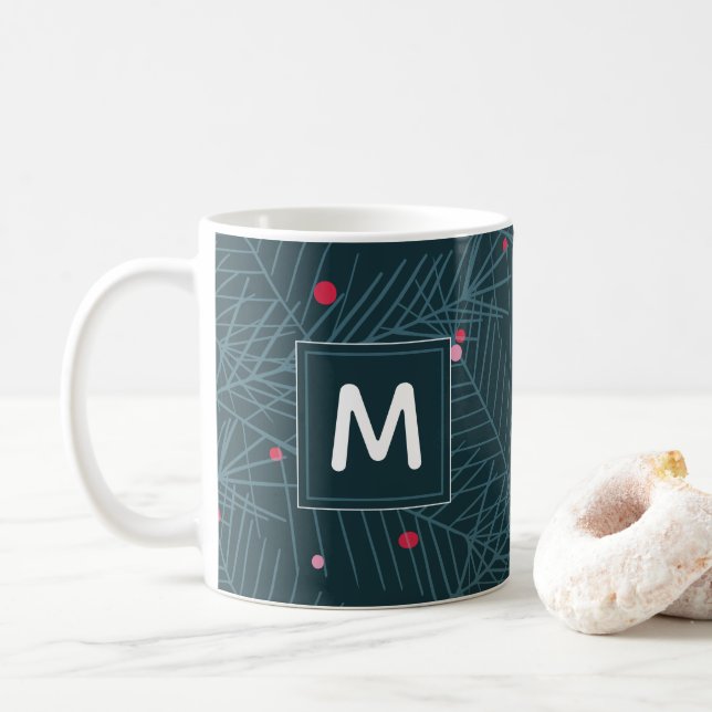Custom Monogram Holiday Christmas Gift Coffee Mug (With Donut)