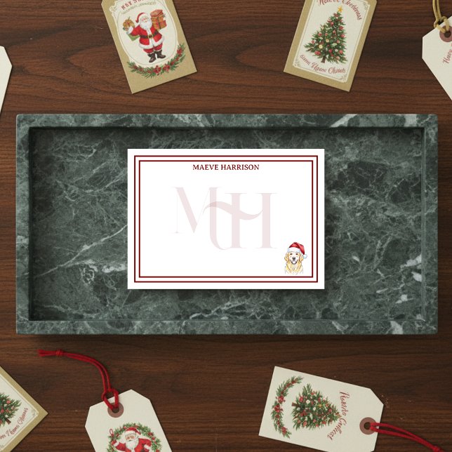 Custom Monogram Holiday Golden Retriever Santa Hat Post-it Notes (Gift custom holiday stationery to the dog lover in your life! )