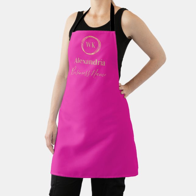 Custom Monogram Hot Pink Gold Business Apron (Insitu)