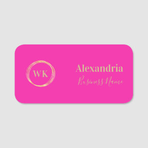 Custom Monogram Hot Pink Gold Employee Name Tag