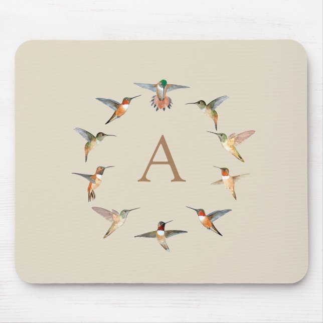 Custom Monogram Hummingbird Mouse Mat (Front)