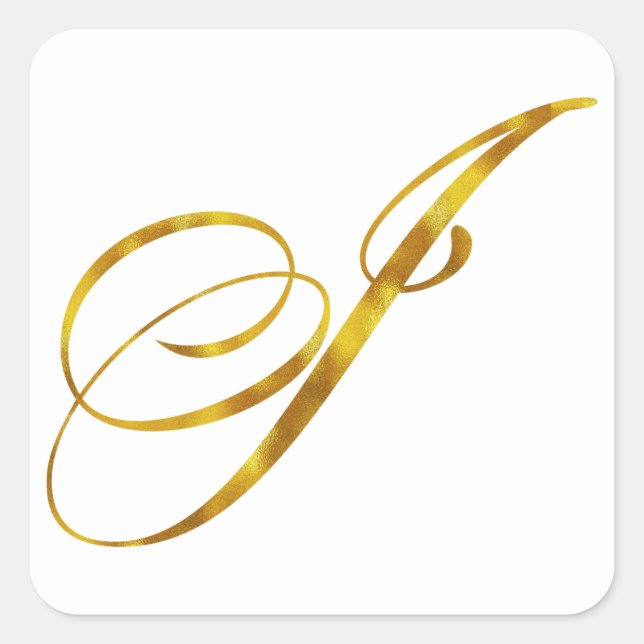 Custom Monogram I Faux Gold Foil Monograms Initial Square Sticker (Front)