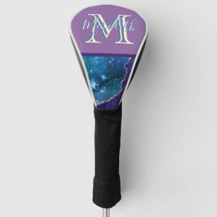 Custom Monogram I Purple Teal Agate Silver Golf Head Cover