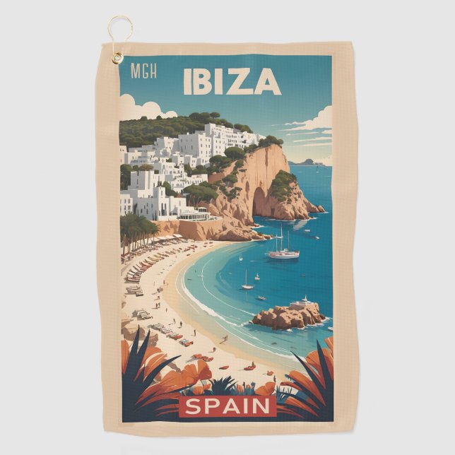 Custom Monogram Ibiza, Spain Travel Poster Golf Towel (Front)