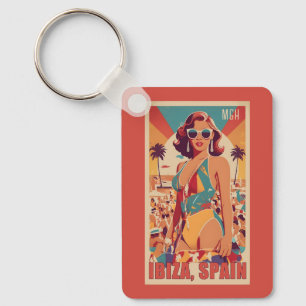 Custom Monogram Ibiza, Spain Travel Poster Key Ring