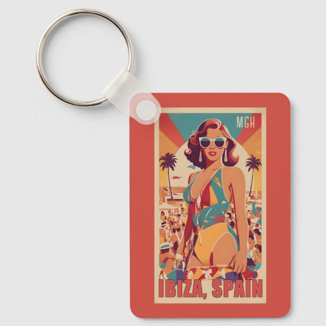 Custom Monogram Ibiza, Spain Travel Poster Key Ring (Front)