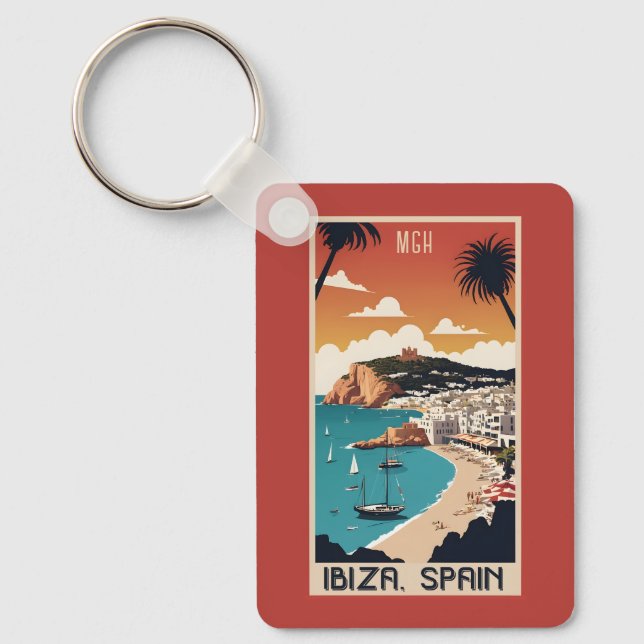 Custom Monogram Ibiza, Spain Travel Poster Key Ring (Front)