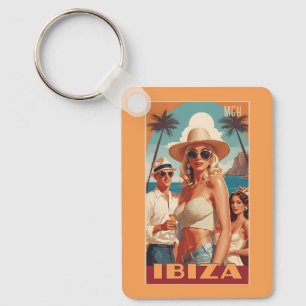 Custom Monogram Ibiza, Spain Travel Poster Key Ring