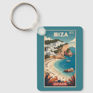 Custom Monogram Ibiza, Spain Travel Poster Key Ring
