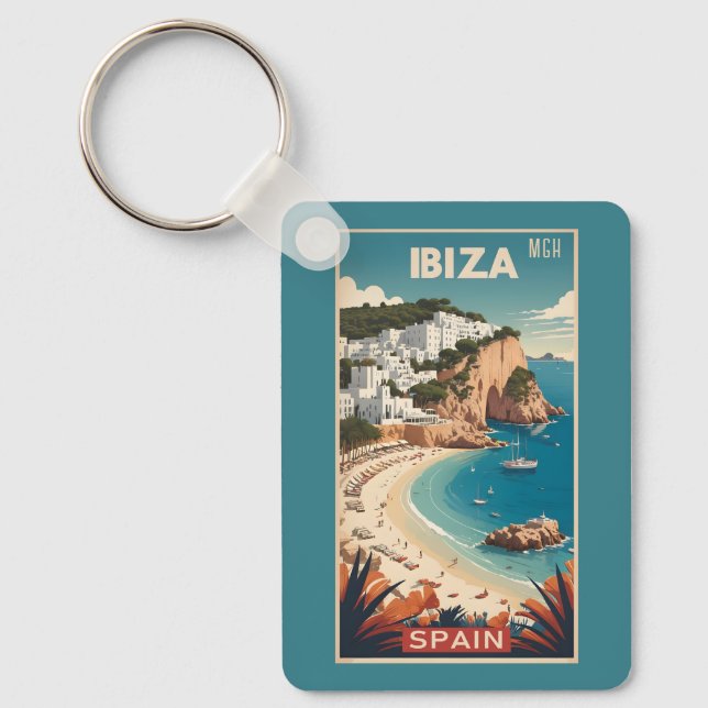 Custom Monogram Ibiza, Spain Travel Poster Key Ring (Front)