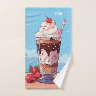 Custom Monogram Ice Cream Milkshake Hand Towel