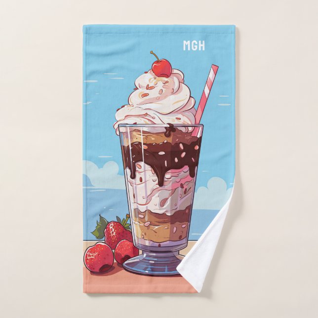 Custom Monogram Ice Cream Milkshake Hand Towel (Hand Towel)