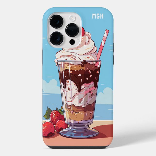 Custom Monogram Ice Cream Milkshake iPhone Case (Back)