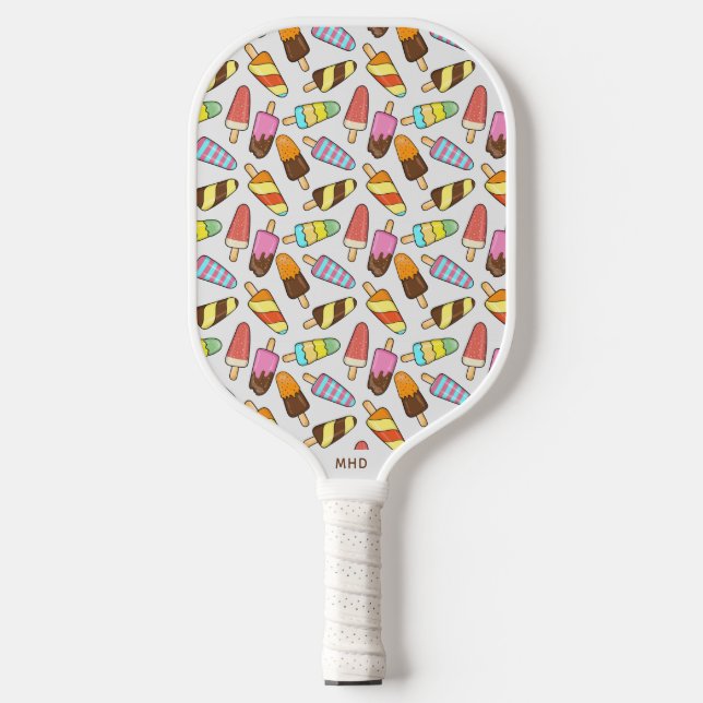 Custom Monogram Ice Cream Popsicles Pattern Pickleball Paddle (Front)