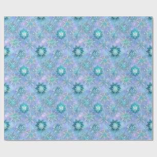 Custom Monogram Icy Blue & Teal Winter Snowflake  Wrapping Paper