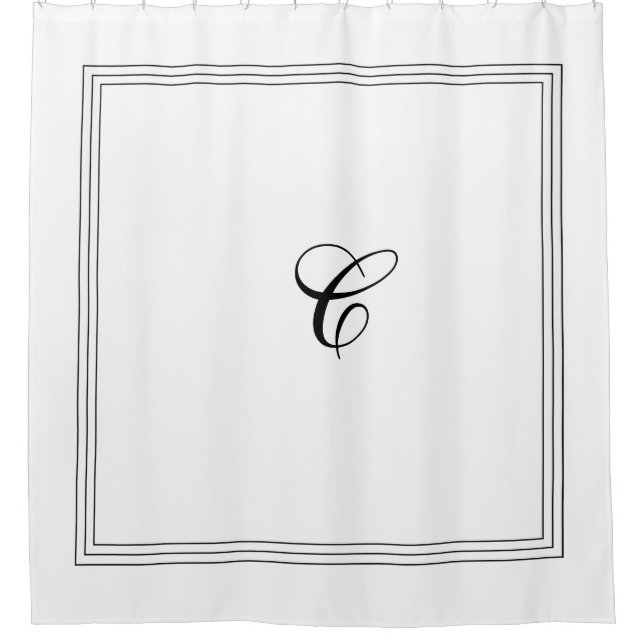 Custom Monogram in Classic Black and White Shower  Curtain (Front)