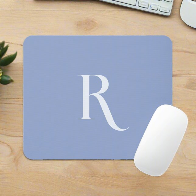 Custom Monogram Initial Clean Simple Pastel Blue  Mouse Mat (Creator Uploaded)