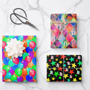 Custom monogram initial colourful modern elegant wrapping paper sheet
