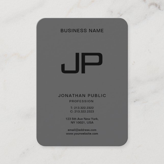 Custom Monogram Initial Elegant Black Dark Grey Business Card (Front)
