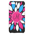 Custom Monogram Initial Hot Pink Teal Blue Flower