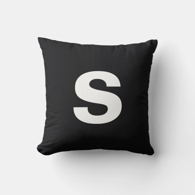 Custom Monogram Initial Jet Black Throw Pillow (Front)