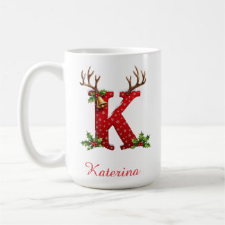 Custom Monogram initial K merry Christmas  Coffee Mug