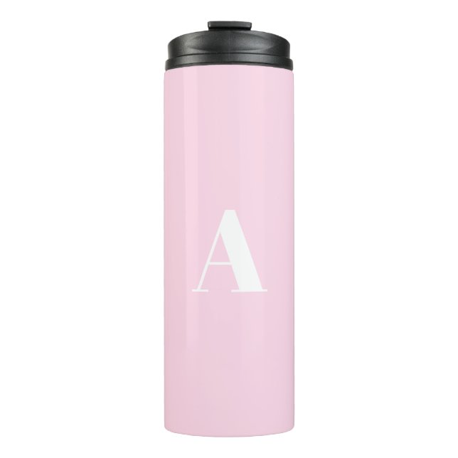 Custom monogram initial letter light pink white thermal tumbler (Front)