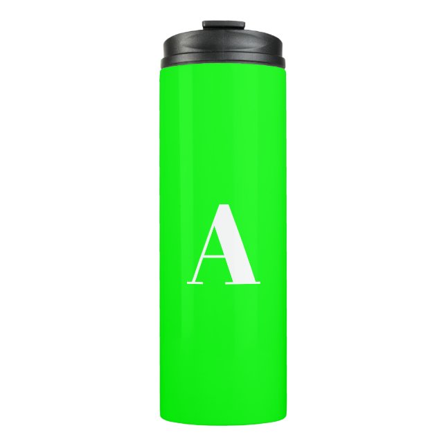 Custom monogram initial letter neon green screen thermal tumbler (Front)