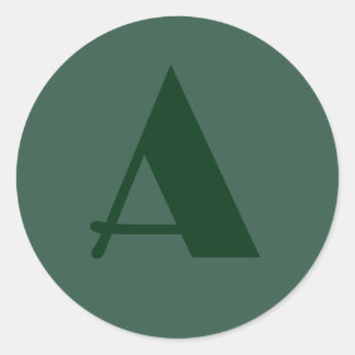 Custom Monogram Initial Letter Plain Green Retro Classic Round Sticker